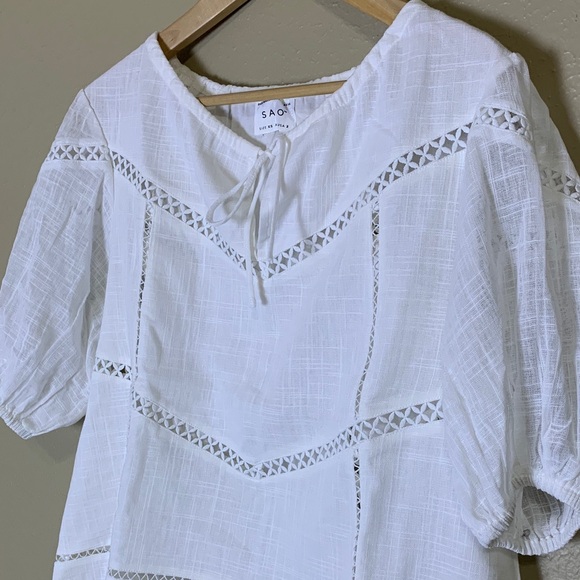 SABO Amelia Women’s White Blouse Geometric Cutouts Size XS - Picture 4 of 7